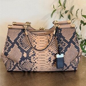 Coach-Limited Edition Python-Print Satchel in Tan and Black with Gold Hardware